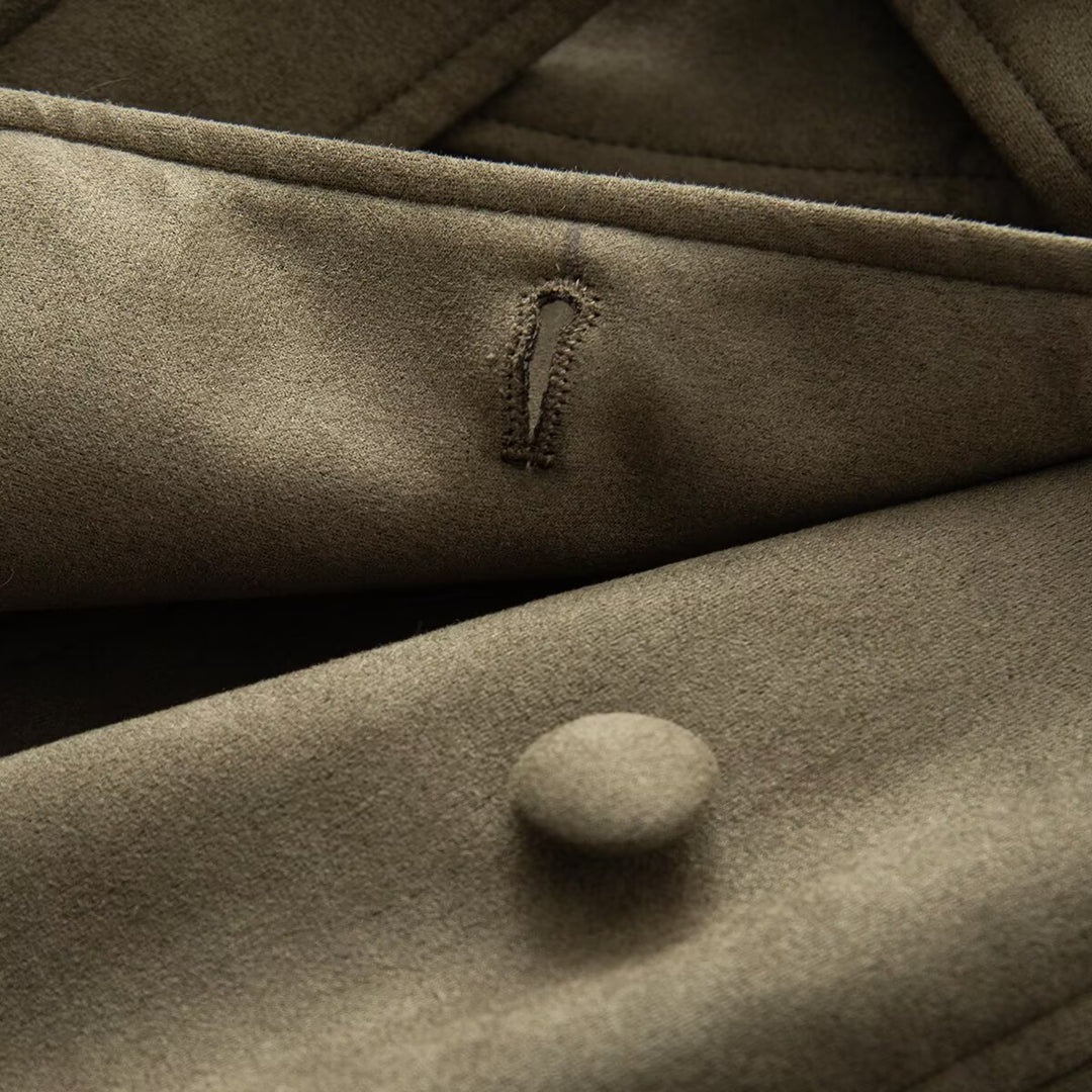 Damen Taillierter langer Mantel aus Veloursimitat mit Faux‑Fellkragen und Bindegürtel Shop Nory