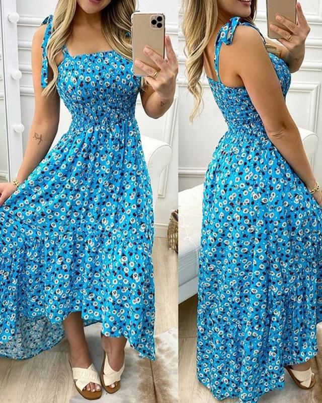 Damen Maxikleid mit Blumenmuster und elastischem Oberteil Shopnory