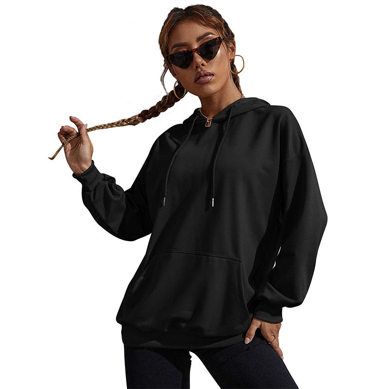 Damen Lässiger Oversize-Kapuzenpullover mit Statement-Print, Kängurutasche und Rippbündchen Shop Nory