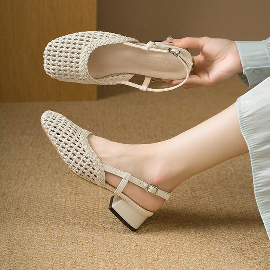 Damen Slingback-Pantoletten mit luftiger WShopnorystruktur und bequemer Absatzhöhe