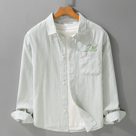 Herren Gestreiftes Overshirt‑Hemd mit Brusttasche und tonalem Logo‑Stick Shop Nory