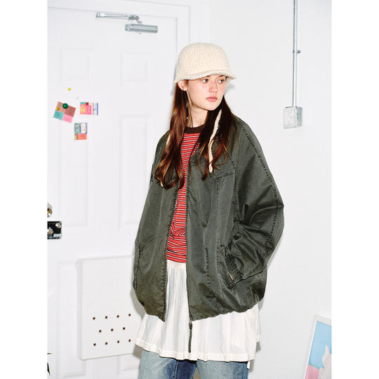 Unisex Leichte Boxy-Windjacke mit hohem Stehkragen, durchgehendem Reißverschluss und elastischem Saum Shop Nory