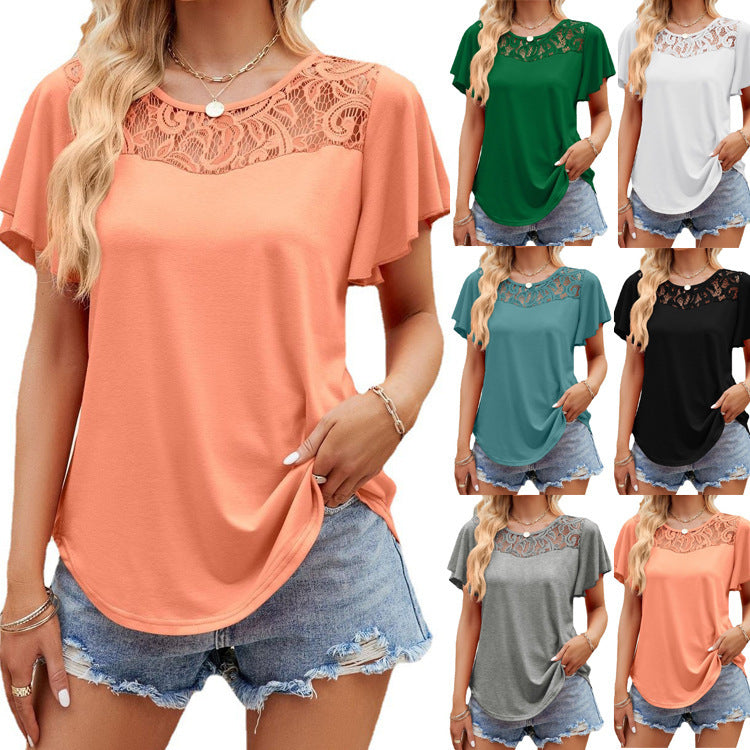Damen Freizeitbluse mit Spitzeneinsatz