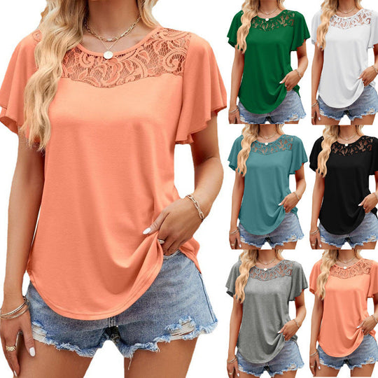 Damen Freizeitbluse mit Spitzeneinsatz