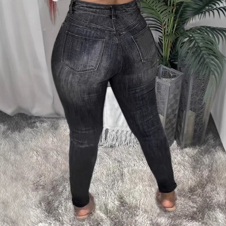 Damen Hochtaillierte figurformende Röhrenjeans mit asymmetrischen Rissen und knöchellangem Schnitt Shop Nory