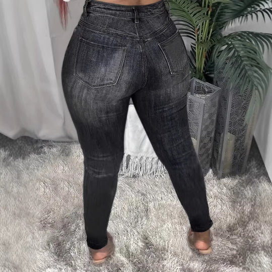 Damen Hochtaillierte figurformende Röhrenjeans mit asymmetrischen Rissen und knöchellangem Schnitt Shop Nory