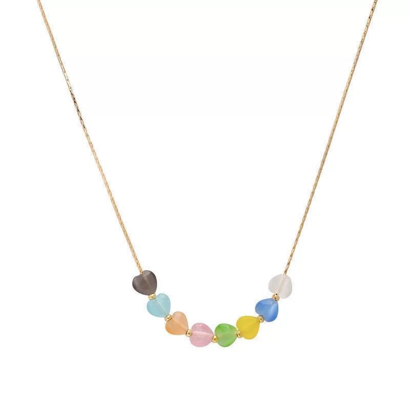 Damen Halskette mit bunten Halbedelsteinen und zartem Goldketten-Design Shop Nory