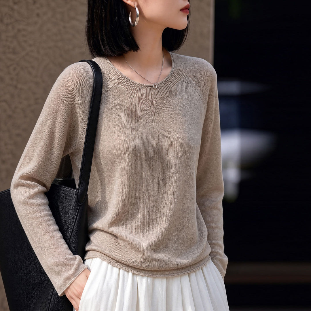 Damen Leichter Rundhalsausschnitt-Pullover in Kaschmir-Optik mit Raglanärmeln Shop Nory