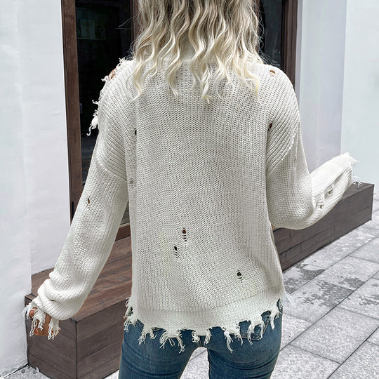 Damen Lässiger Oversized Pullover mit Lochdetails Shop Nory