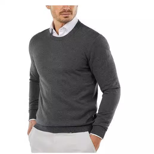 Herren eleganter Rundhals-Pullover aus feiner Baumwolle
