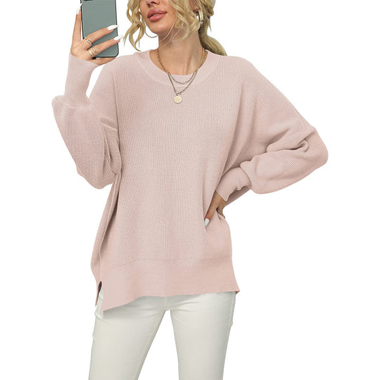 Damen Oversize-Feinstrickpullover mit Rundhalsausschnitt, überschnittener Schulter und Seitenschlitzen Shop Nory