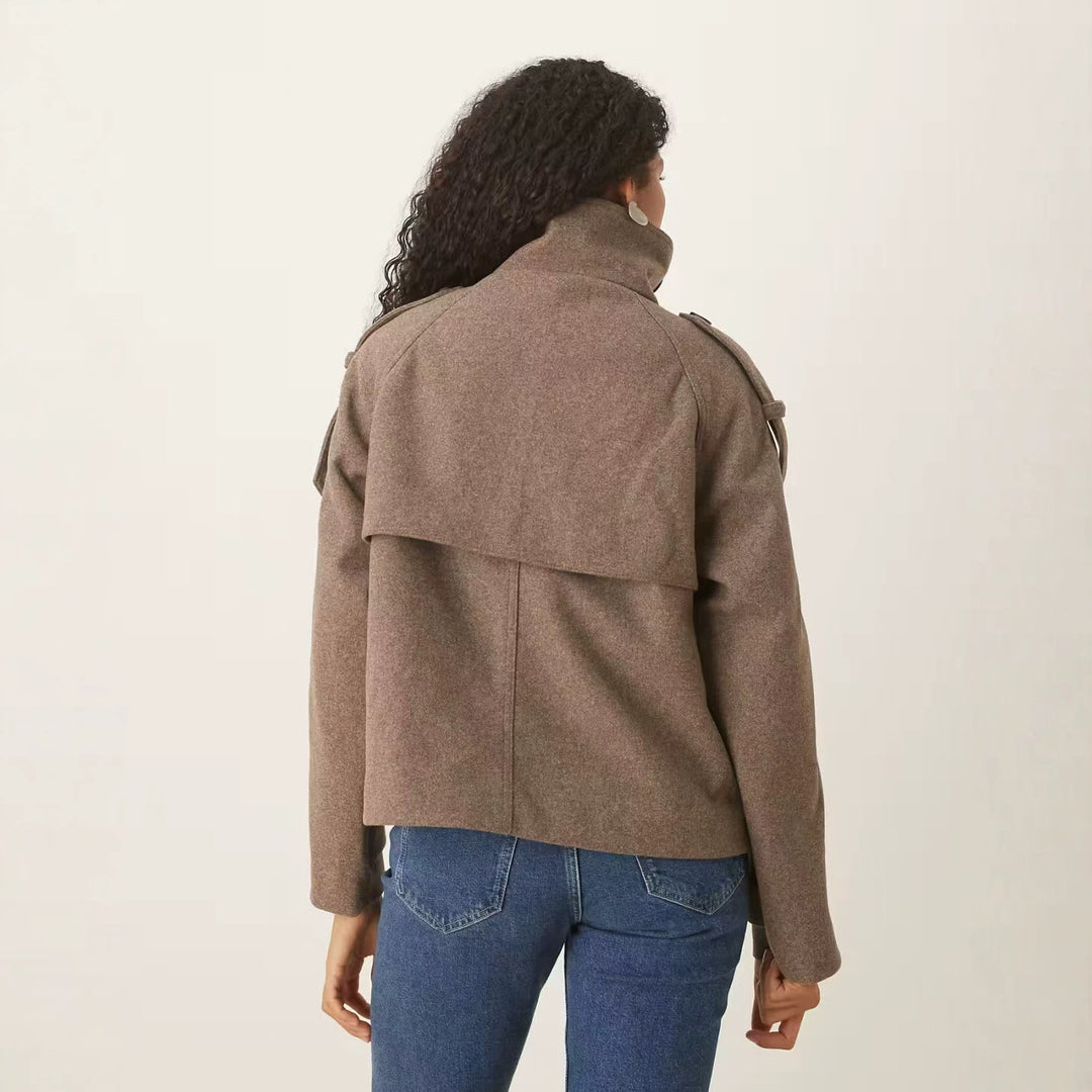 Damen Kurzer Doppelreihiger Woll-Peacoat mit Stehkragen Shop Nory