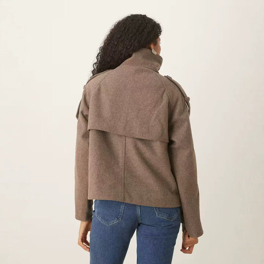Damen Kurzer Doppelreihiger Woll-Peacoat mit Stehkragen Shop Nory