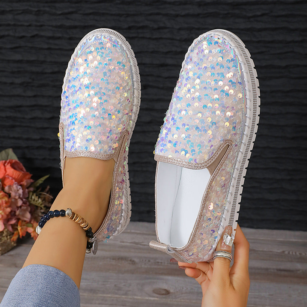 Damen Glitzernde Slip-On Sneakers mit elastischem Obermaterial und rutschfester Sohle Shopnory