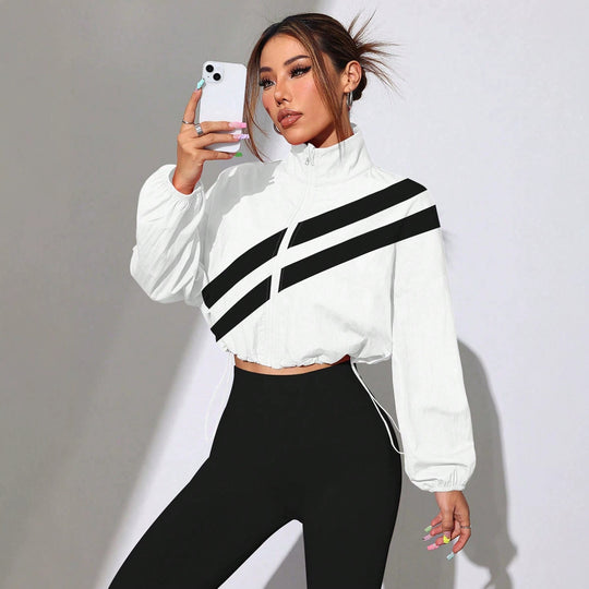 Damen Cropped Windbreaker‑Jacke mit hohem Kragen und Kordelzug Shop Nory