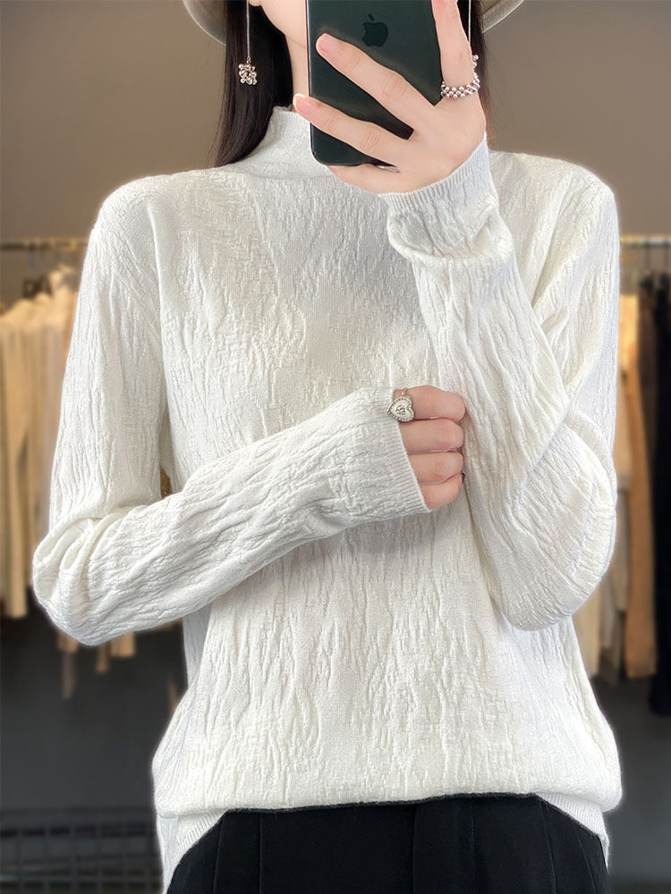 Damen Strukturierter Feinstrick-Pullover mit kurzem Stehkragen und Crinkle-Optik Shop Nory