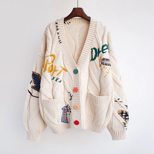 Damen Modischer Strickcardigan mit bunten Knöpfen und aufwendigen Details