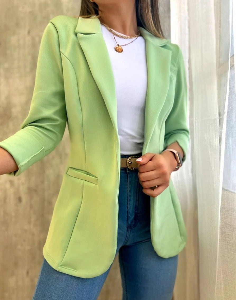 Blazer Taillierte Passform Strukturierter Schnitt Hüftlänge Lange Ärmel