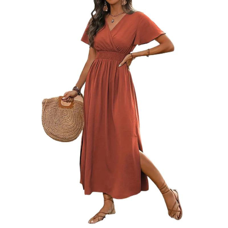 Damen Maxikleid mit fließendem Schnitt und Wickeldetails