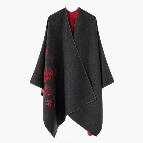 Damen Reversibler Cape‑Umhang aus Wollmix mit floraler Jacquardkante Shop Nory