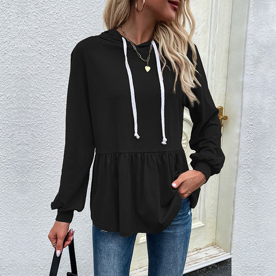 Damen Kapuzen-Sweatshirt mit geraffter Taillenstufe und Babydoll-Silhouette Shop Nory