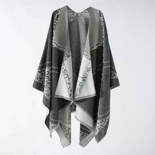 Damen Wendbarer Doubleface-Stola-Poncho aus Wollmix mit feinem Fransenrand Shop Nory