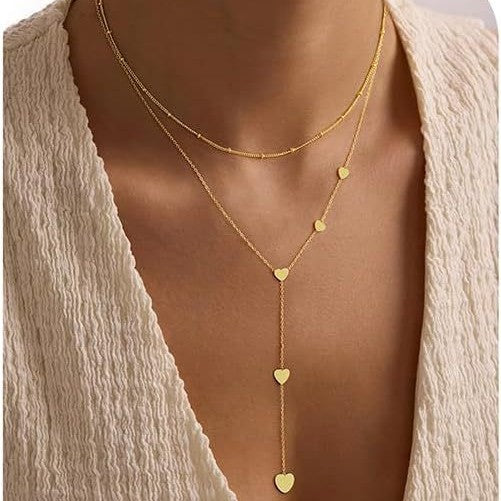 Damen Halskette mit mehrlagigen Herzen und zartem Design Shop Nory