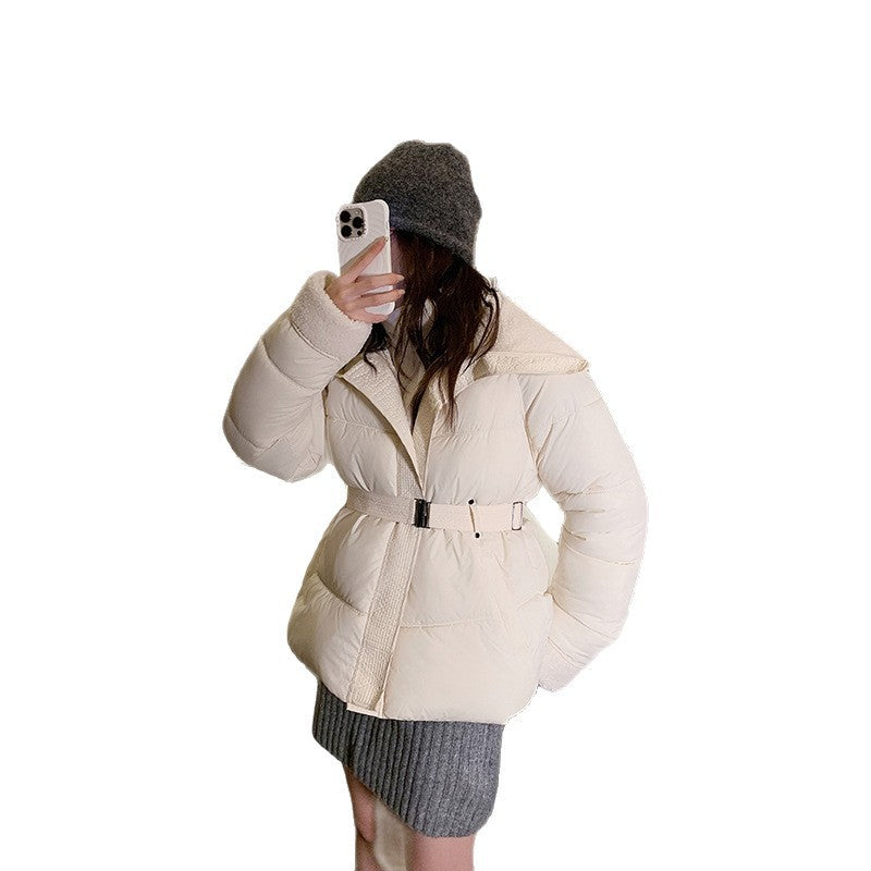 Damen nan kurz gesteppte Taillen-Pufferjacke mit kuscheligem Teddykragen und verstellbarem Schnallenriemen Shop Nory