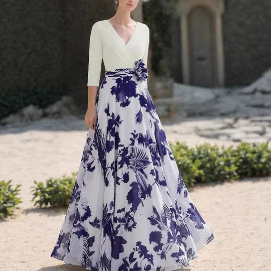 Damen Florales Maxikleid mit Wickeloberteil, dreiviertel-Ärmeln und ausgestelltem Rock Shop Nory