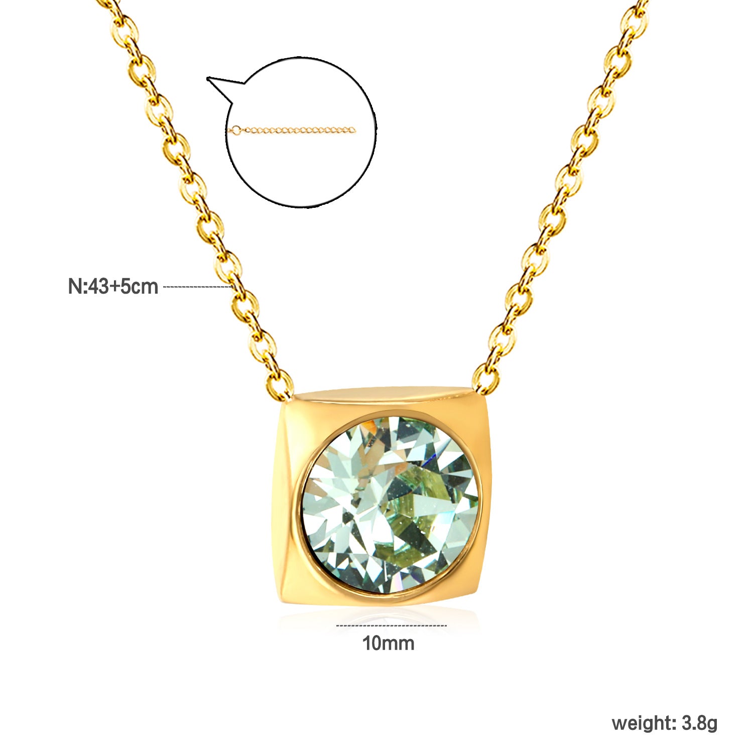 Damen Halskette mit quadratischem Kristallanhänger aus hochwertigem Edelstahl Shop Nory