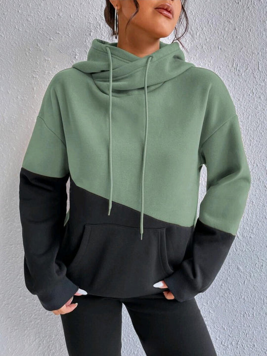 Damen lässiger Kapuzenpullover mit Farbblock-Design