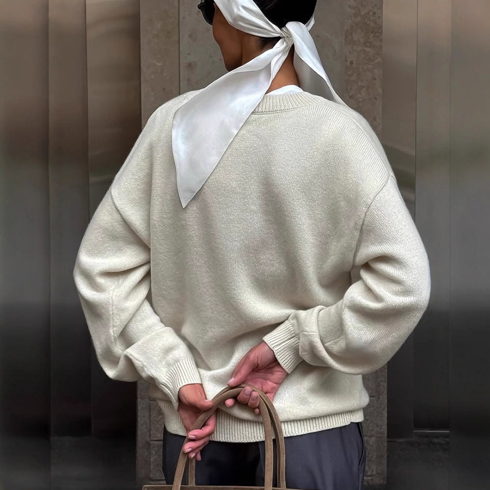 Damen Oversize V-Ausschnitt Pullover aus Kaschmir-Mix mit geripptem Saum Shop Nory
