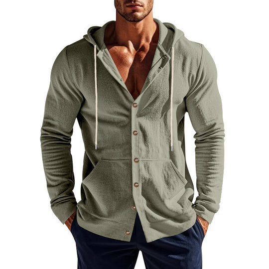 Herren nan Kapuzenknopfjacke aus Baumwollmischung slim fit mit Kängurutasche Shop Nory