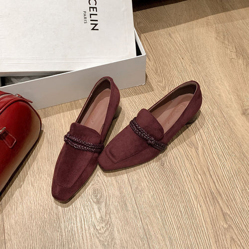 Damen Veloursleder-Loafer mit geflochtenem Riemendetail und niedrigem Blockabsatz Shop Nory