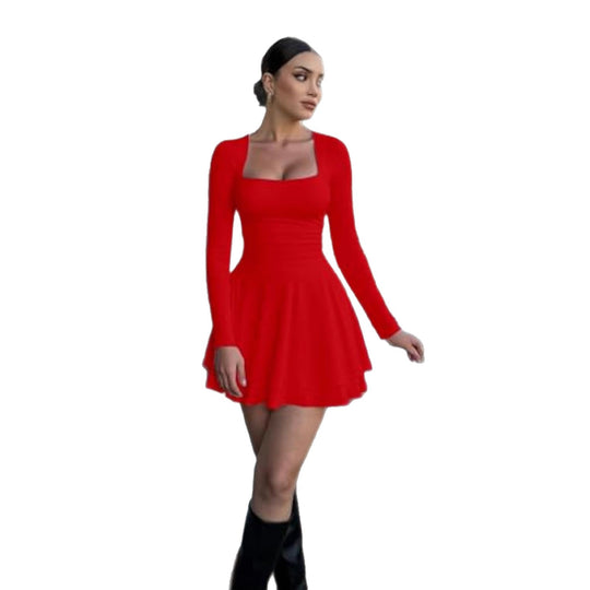 Damen Figurbetontes Jersey-Minikleid mit quadratischem Ausschnitt, taillierter Passform und Stufenrock Shop Nory