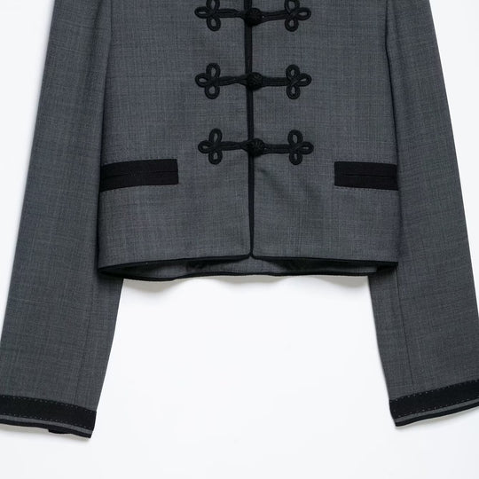 Damen Kurze Jacke im Mandarinstil mit Zierknotenverschluss und taillierter Silhouette Shop Nory