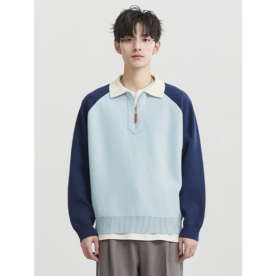 Herren Halbzip-Pullover mit Polokragen und Colourblock-Ärmeln Shop Nory