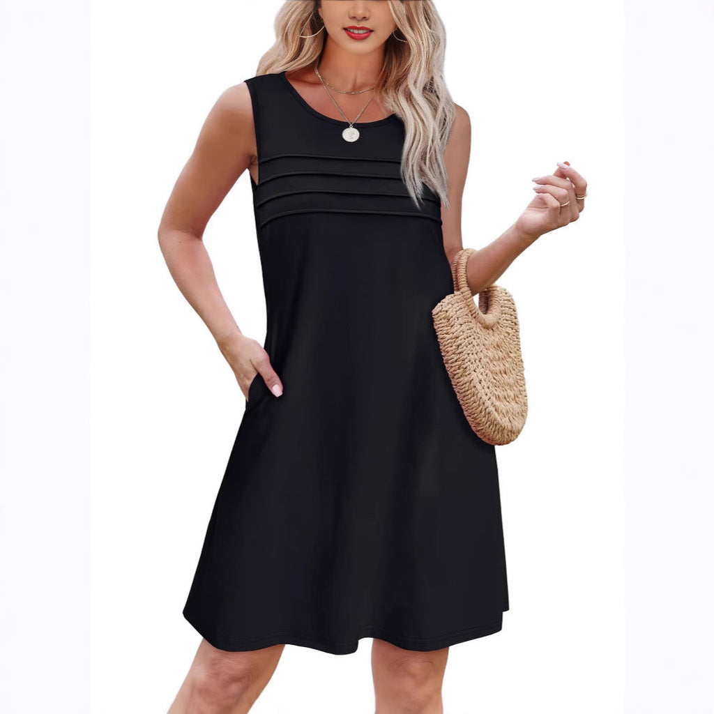Damen Sommerkleid mit eleganter Faltenstruktur und praktischen Eingrifftaschen