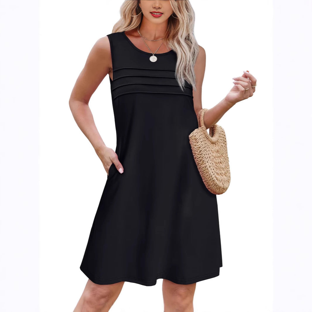 Damen Sommerkleid mit eleganter Faltenstruktur und praktischen Eingrifftaschen