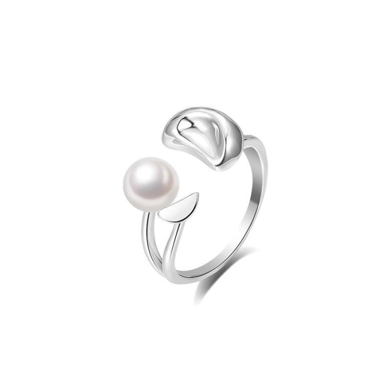 Damen eleganter Ring mit Perlen- und geschwungenem Akzent Shop Nory