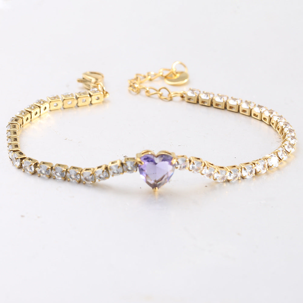 Damen Armband mit herzförmigem Amethyst und funkelnden Zirkonia Shop Nory