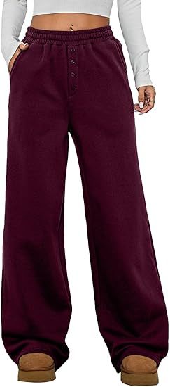 Damen Kuschelige Fleece-Sweatpants mit weitem Bein und hohem Elastikbund Shop Nory