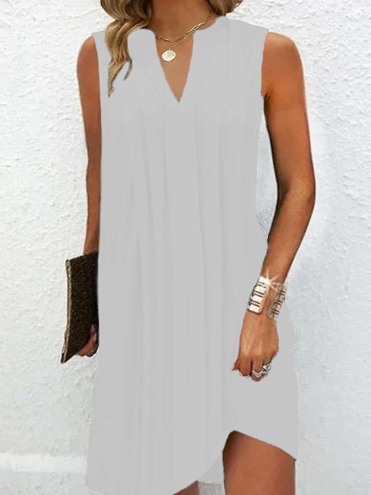 Damen elegantes, ärmelloses Kleid mit V-Ausschnitt und asymmetrischem Saum