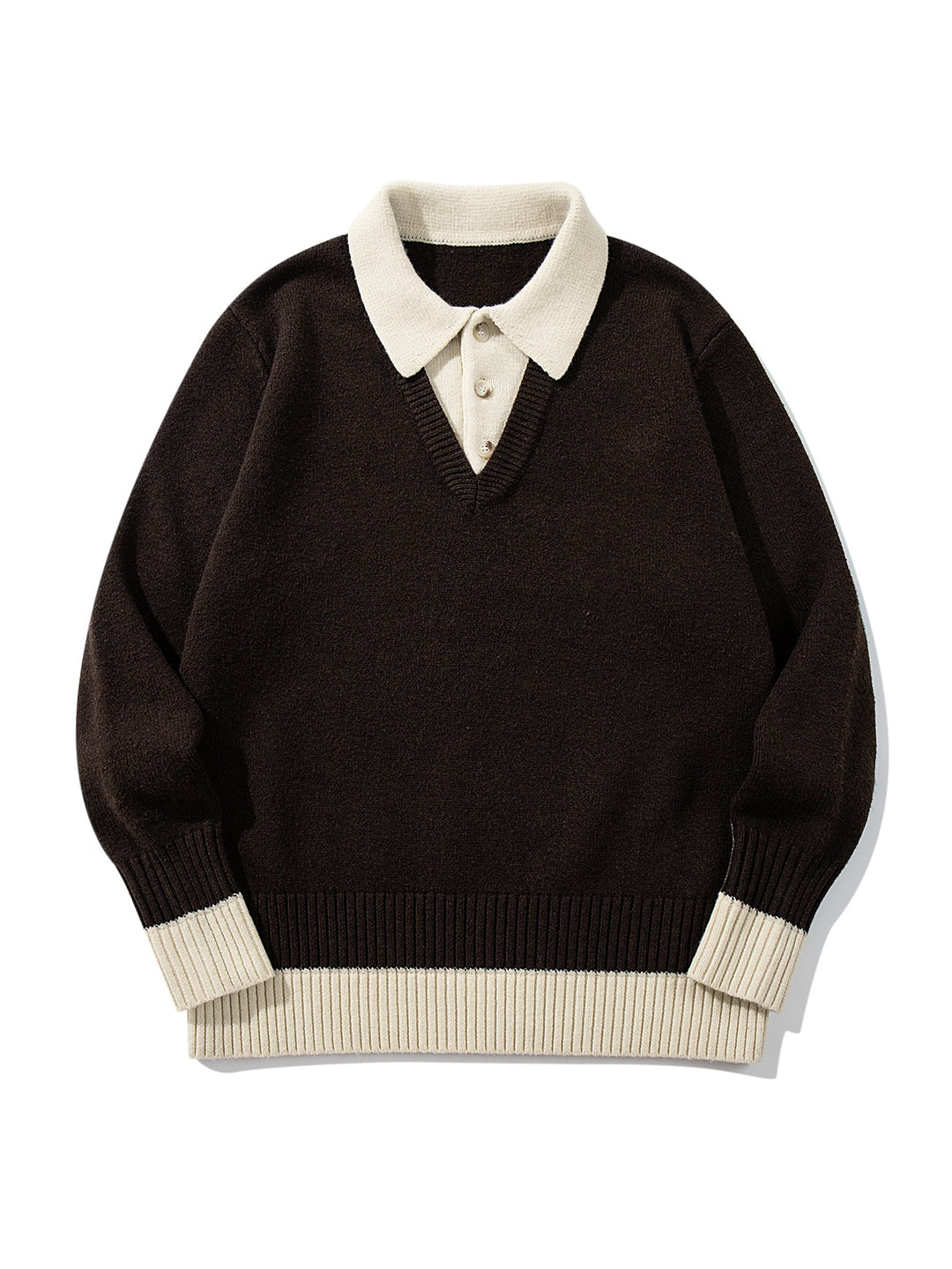 Herren Polokragen-Strickpullover mit Knopfleiste und kontrastierten Bündchen Shop Nory