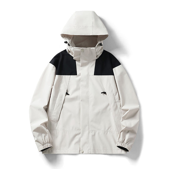 Herren zweifarbige leichte Softshell-Outdoorjacke mit Kapuze, wind- und wasserabweisender Membran Shop Nory