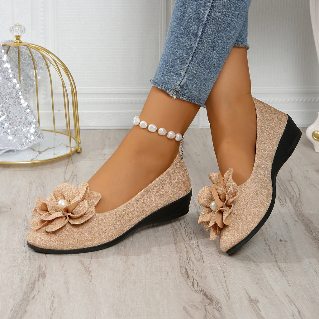 Damen elegante Ballerinas mit stilvoller Blumenapplikation