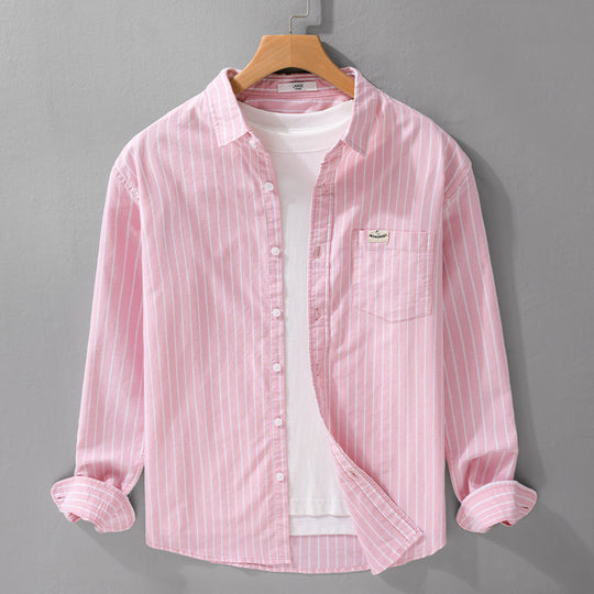 Herren Gestreiftes Layering-Overshirt aus softem Baumwollmix mit Kentkragen und aufgesetzter Brusttasche Shop Nory