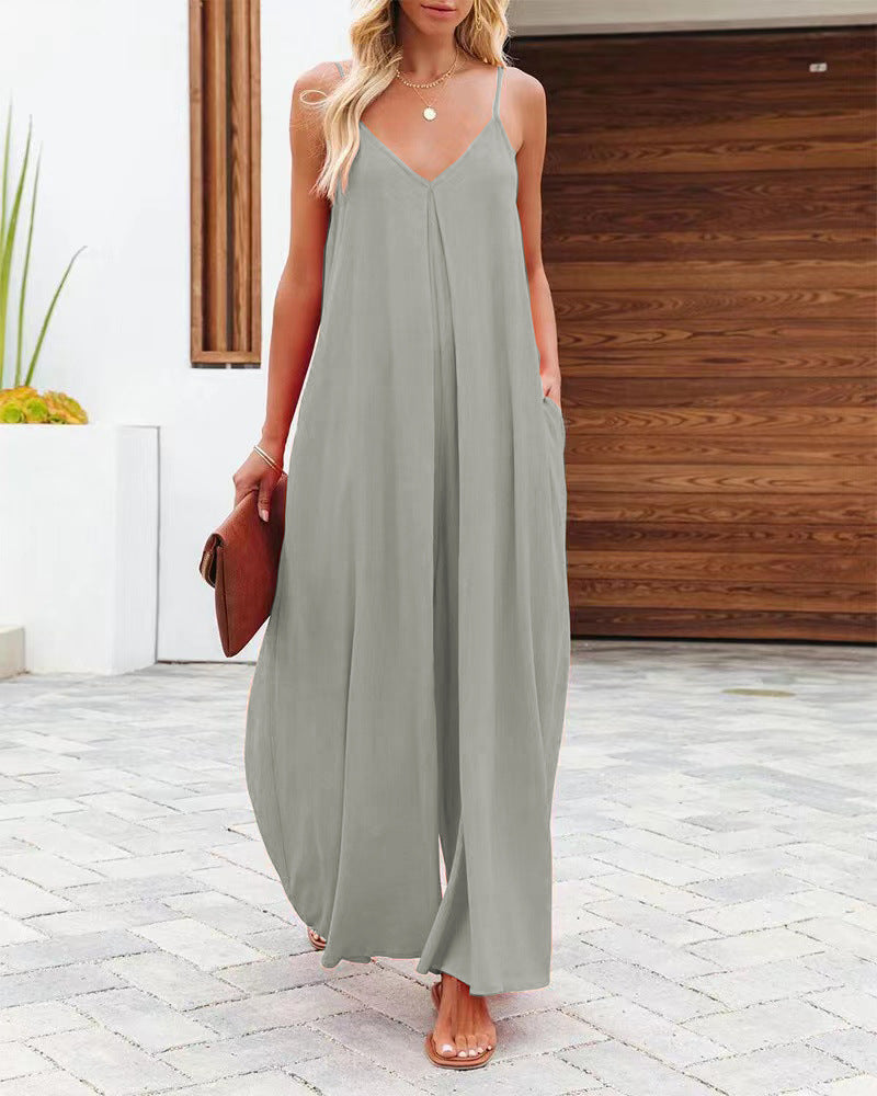 Damen Maxikleid mit v-ausschnitt und fließendem Schnitt