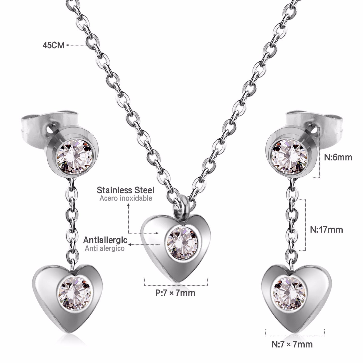 Damen Schmuckset mit Herzanhänger und Ohrringen aus hochwertigem Edelstahl Shop Nory