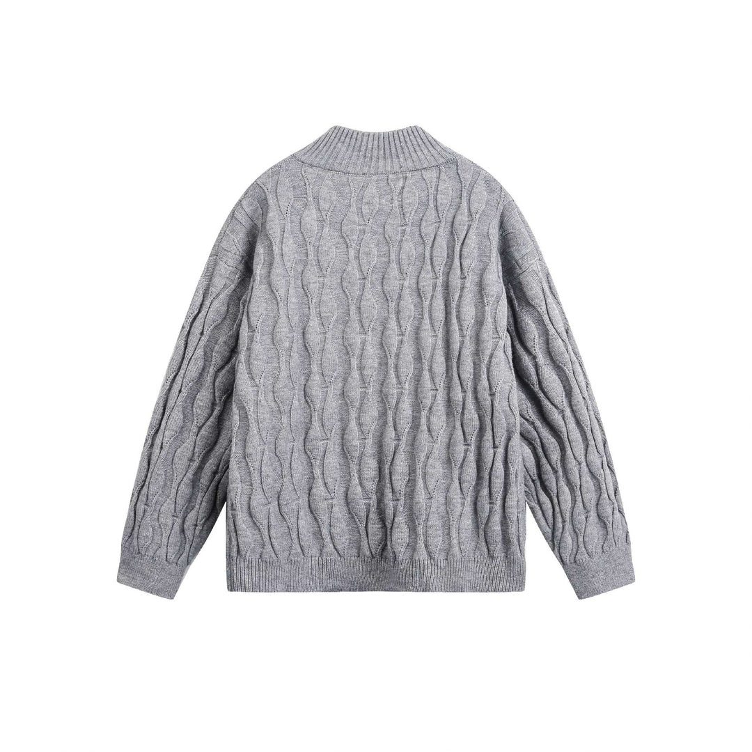 Unisex Grobgestrickter Halfzip-Pullover mit Zopfmuster und Stehkragen Shop Nory